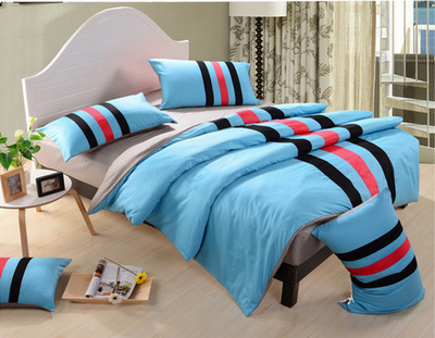 廠(chǎng)家直供 鑫燕子布業(yè)運(yùn)動(dòng)風(fēng)素色條紋全棉四件套，舒適床品新選擇